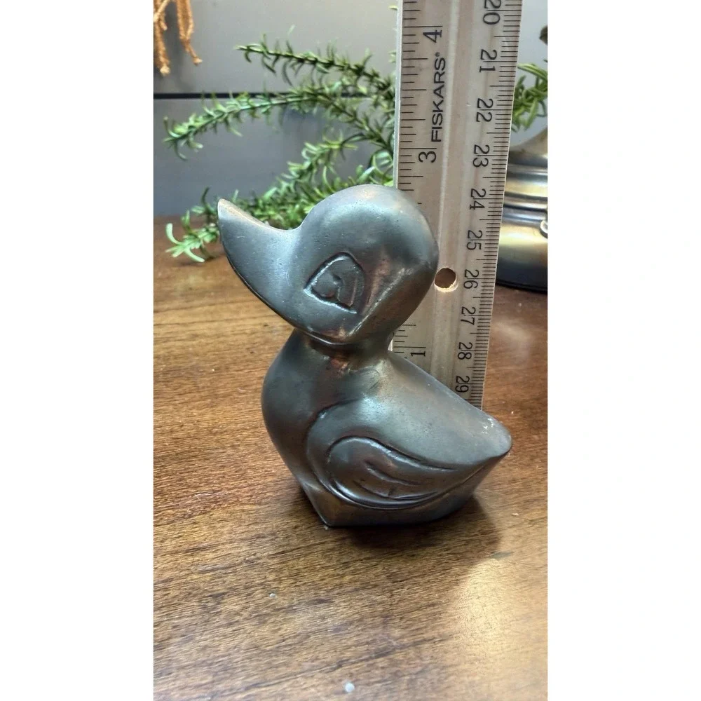 Vintage Small Duck Brass Paperweight Animal Bird Decor MCM